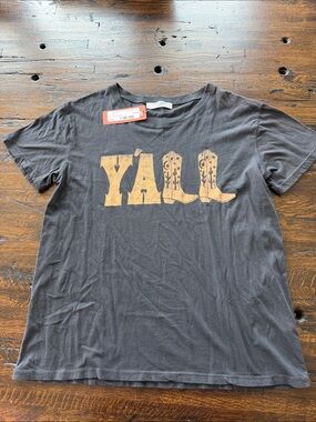 Y'ALL Graphic Tee with Cowboy Boots - Black & Gold